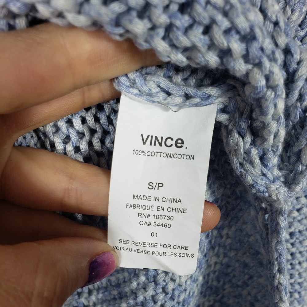 Vince Drop Shoulder Loose Knit Rolled Neckline Blue Sweater Style Size S - Picture 12 of 16